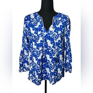 Boden Cotton Blue and White Blouse with Tassel Tie Long Sleeve 100% Cotton Size4